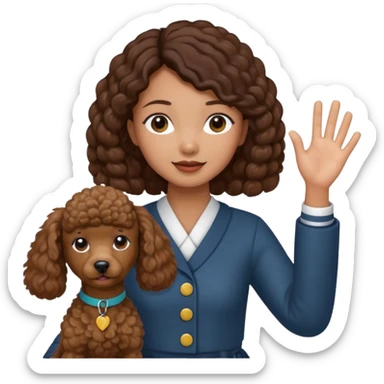 Asia tie up hair girl with brown poodle say good bye sticker