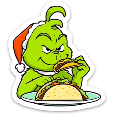The grinch eating Birria tacos in summer sticker