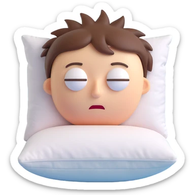 sleepy face with bedhead, one eye half open, pillow marks sticker