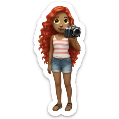 girl with red hair with a camera on the beach sticker