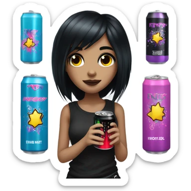Emo girl holding an energy drin sticker