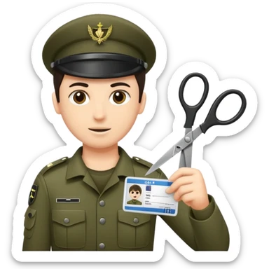 black Scissors cutting an idf soldier ID card in 2 parts .hyper realistic sticker
