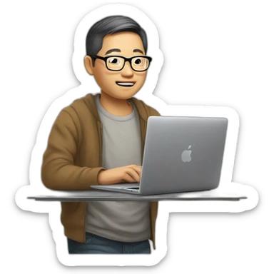 carrying semi-rimless glasses Aged 48 asian Guy  coding on the macbook sticker