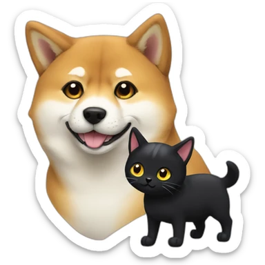 shibainu and black cat sticker
