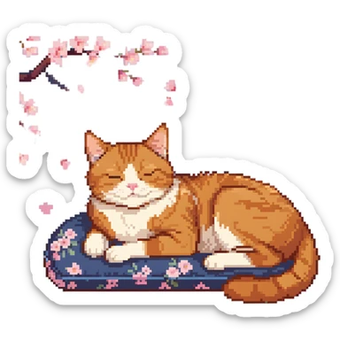 A ginger cat sleeping under the cherry blossoms sticker