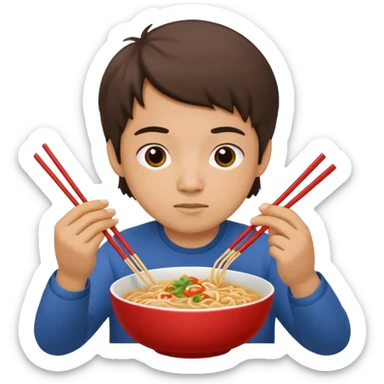 Create a person having noodles dinner. sticker