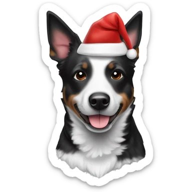 Fully black and white Australian cattle dog with Santa hat sticker