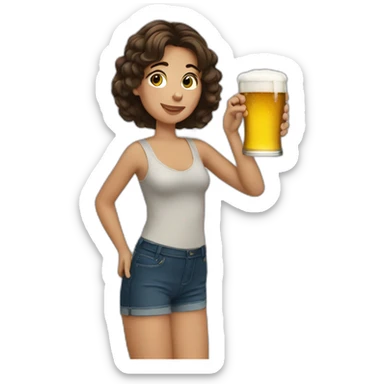 Brunnette drinking beer sticker