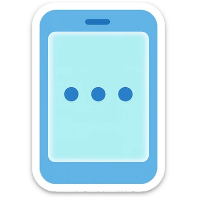 Smartphone icon with three small dots inside the screen, symbolizing points collection, flat emoji style, outline with blue and turquoise colors, white background sticker