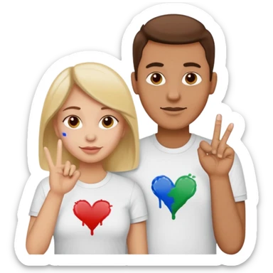 a couple the man has a shirt that says i love to finger paint and the womans shirt says am paint sticker