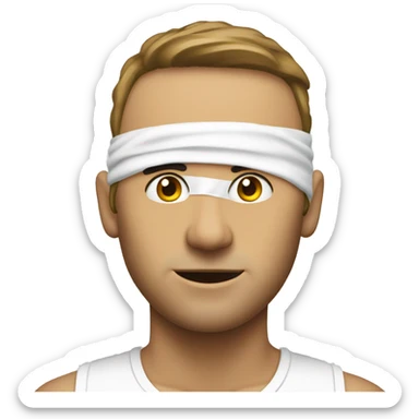 Man’s face covered in white slip sticker