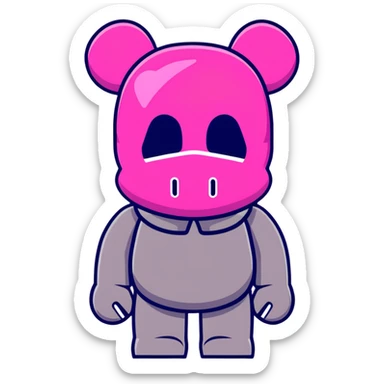 Cool Bearbrick toy wearing a pink balaclava with KAWS signature X eyes visible through the mask openings sticker