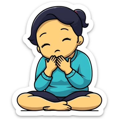 woman sitting on floor hugging her knees while crying sticker