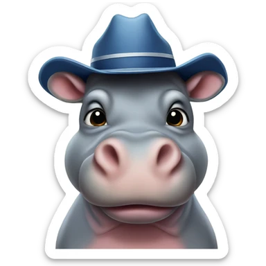 Hippo with star eyes wearing a cowboy hat with a bow sticker