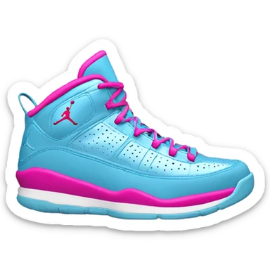 Realistic metallic sky blue and hot pink Jordan basketball sneakers. sticker