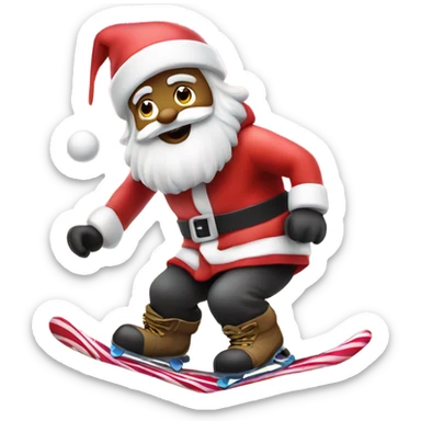 Santa snowboarding with a candy cane sticker