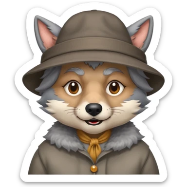 The big bad wolf is wearing Grandma's clothes and a hat, yet its face still looks like a wolf's. sticker