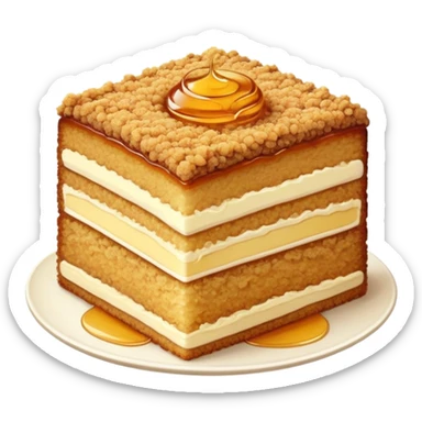 classic honey cake, layered with honey, crumb topping, side view sticker