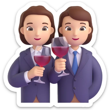 two people standing side by side, each holding a wine glass, bright and joyful atmosphere, 3D emoji style sticker