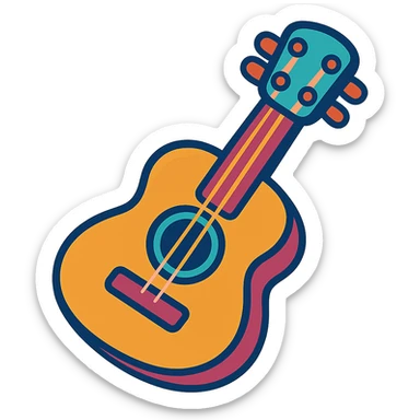 colorful cartoon guitar, playful style sticker