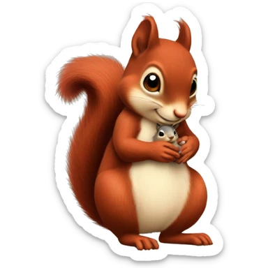  Realistic red Mama squirrel holding hand of baby squire sticker