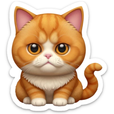 A 3D cartoon orange-ginger Exotic Shorthair cat with flat face, expressive eyes, soft fur sheen, cinematic Memoji rendering. sticker