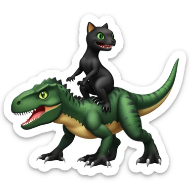 Black cat riding a Tyrannosaurus rex sticker
