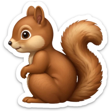a single squirrel in Apple emoji style, dreamy thoughtful expression, hand under chin, eyes looking up, deep in thought sticker