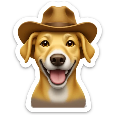 Yellow dog wearing a brown hat smiling sticker