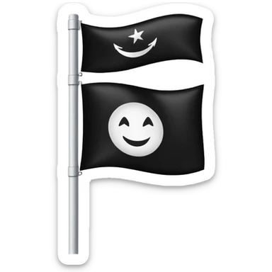 black flag emoji on a pole with white Islamic declaration of faith shahada text clearly visible in the center, clean and respectful emoji style sticker