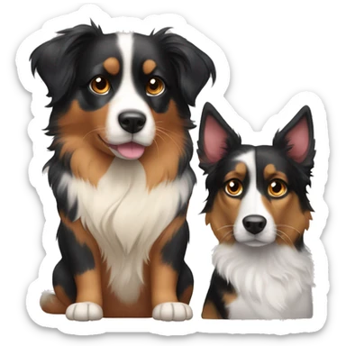 A calico cat next to a black and tan Australian Shepard dog sticker