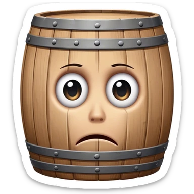 Wooden barrel with sad eyes , he is hopeless   sticker