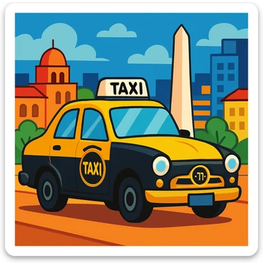 Buenos Aires taxi, classic yellow and black, city background, vibrant, iconic, clear details sticker