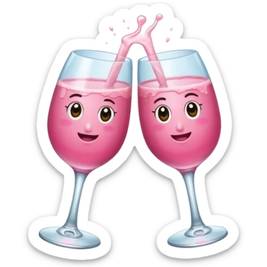 Dos Champagne rosa cruzadas de la parte donde se sostiene con la mano, formando una x, con un listón de moño color rosa claro  sticker