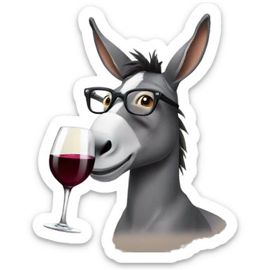 a donkey with glasses drinking wine sticker