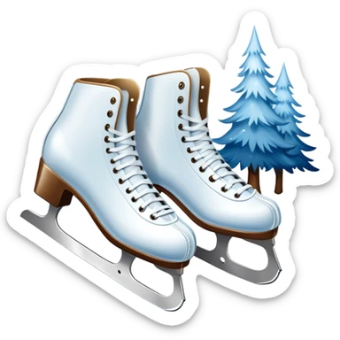 An icon showing In the background, twinkling lights, winter trees, and cheering spectators create a festive atmosphere. a pair of elegant ice skates gliding across a smooth, frozen rink with snowflakes in the air. Transparent background highlights the grace and charm of ice skating. sticker