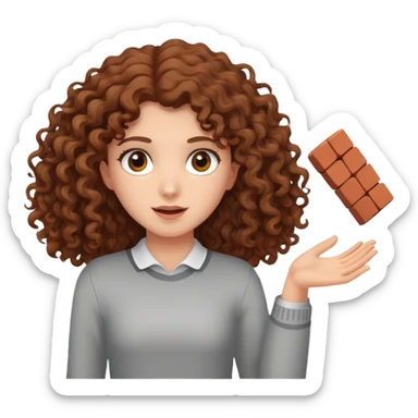 Long Brown curly haired girl with brown eyes throwing a brick at something sticker