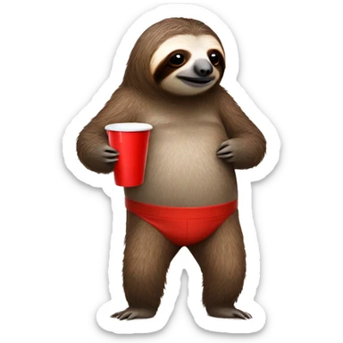 Sloth with pants on and no shirt holding a red solo cup  sticker