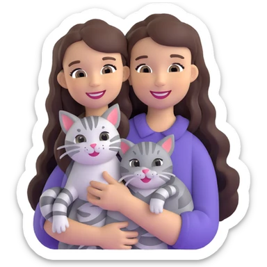 smiling girl with long hair holding a cat with silver stripes sticker