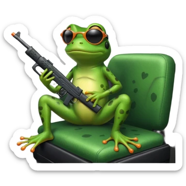 Frog with uzi in back seat on moving van sticker