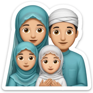 Lebaran. Keluarga terdiri dari Ayah dan ibu, 3 orang anak yang terdiri dari dua anak laki-laki dan seorang anak perempuan yang merupakan anak terkecil. Ibunya menggunakan cadar. sticker