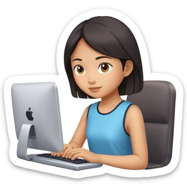 asian girl typing on computer sticker
