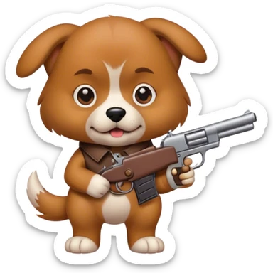 Dog holding a gun sticker