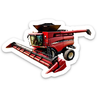 Case IH Axial-Flow 8250 (2022) – Cinematic-realistic Case IH Axial-Flow 8250 harvester, its deep red body towering over endless wheat fields. The massive cutting header slices through golden crops, sending a steady stream of grain into the bin as dust and chaff swirl in the afternoon sun. sticker