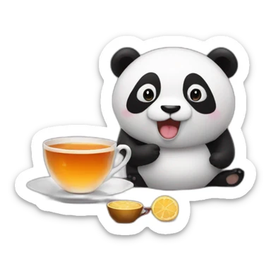 clock + panda + tea sticker