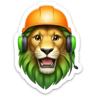 Lion wear safety helmet as call center in green and orange theme sticker