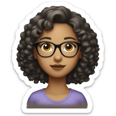 Light skin Girl with dark curly hair and glasses  sticker