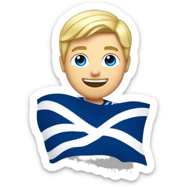 Male with blonde hair and blue eyes waving hand smiling with a Scotland flag 🏴󠁧󠁢󠁳󠁣󠁴󠁿  sticker