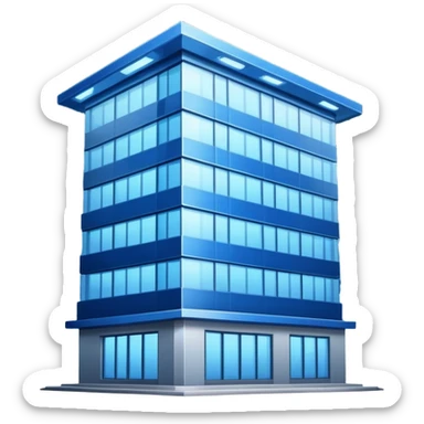 building in the night with blue sign on the roof sticker