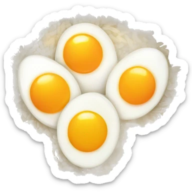 a bowl of rice with two eggs and two chicken drumstick on top sticker